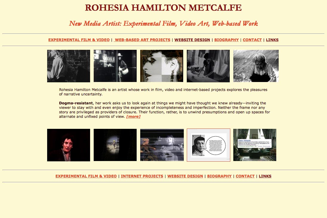 early web design for media artist - Rohesia Hamilton Metcalfe