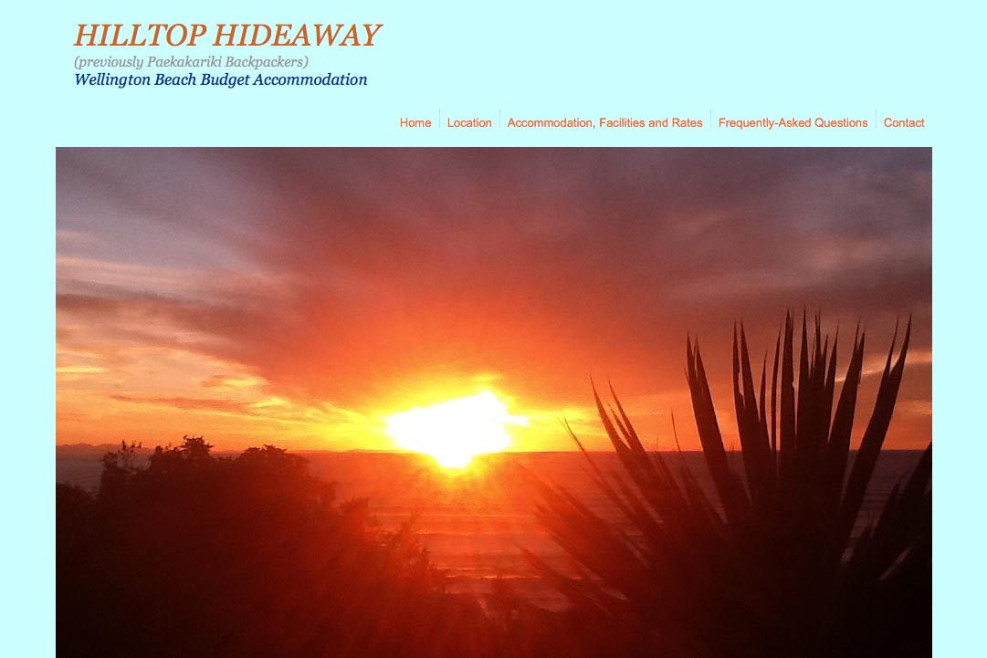 web design for a budget backpacker accommodation lodge - Hilltop Hideaway