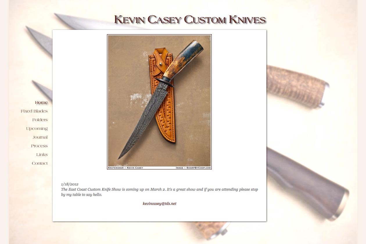 web design for a custom knife craftsman - Kevin Casey