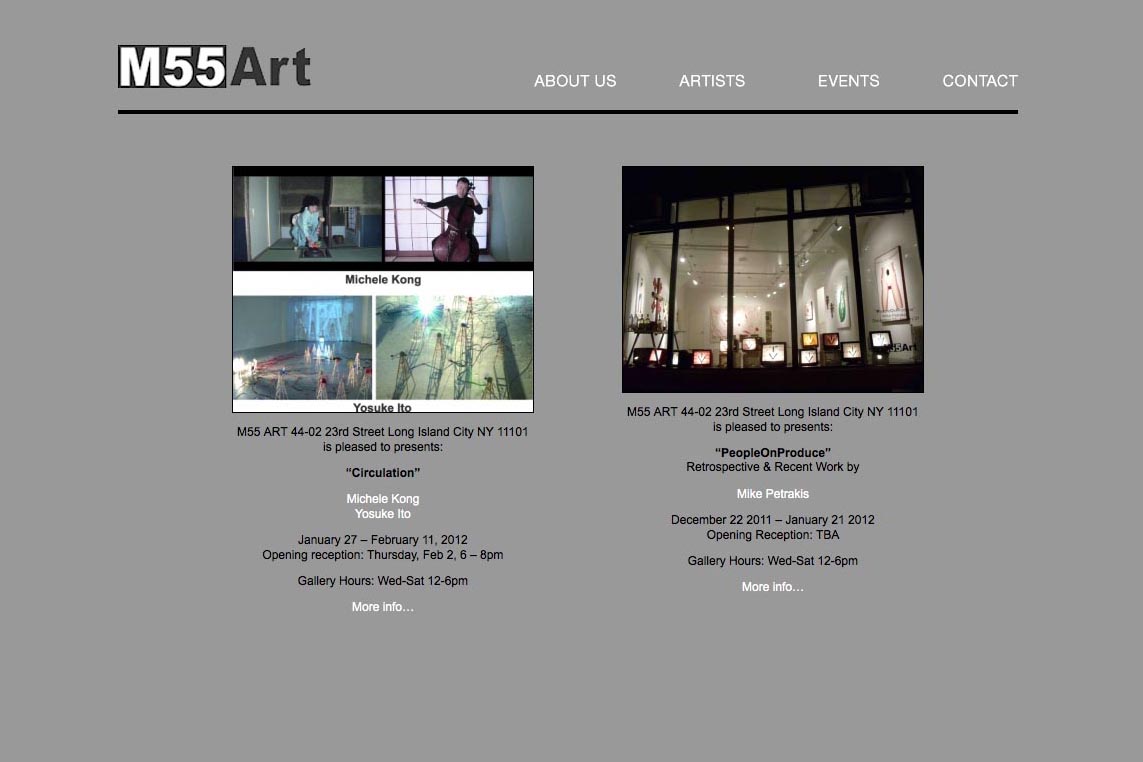 web design for a new york art gallery - M55 Gallery
