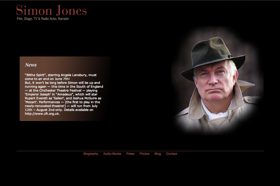 web design for a new york actor - Simon Jones