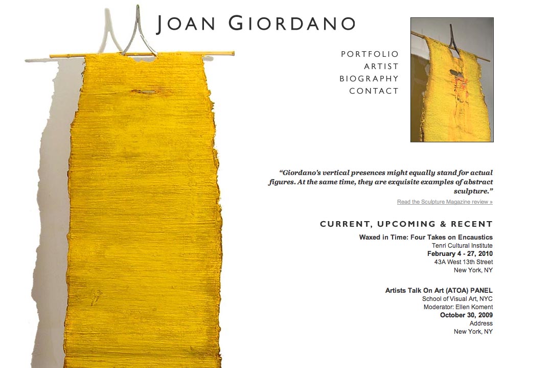 web design for a mixed media artist - home page