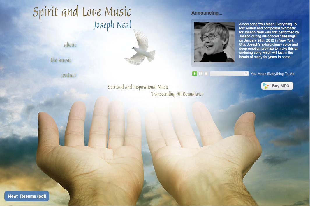 web design for an inspirational singer - Joseph Neal