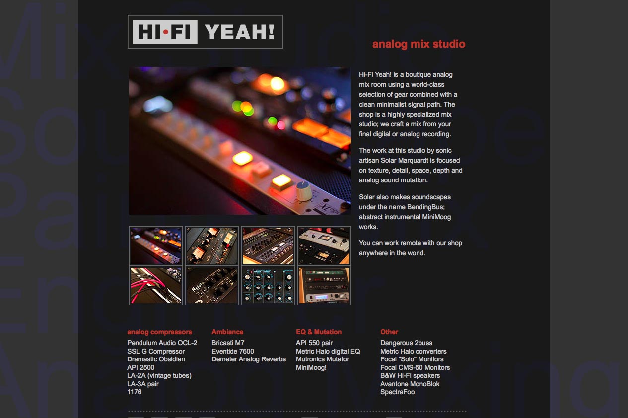 web design for an indie recording studio - HiFi Yeah!