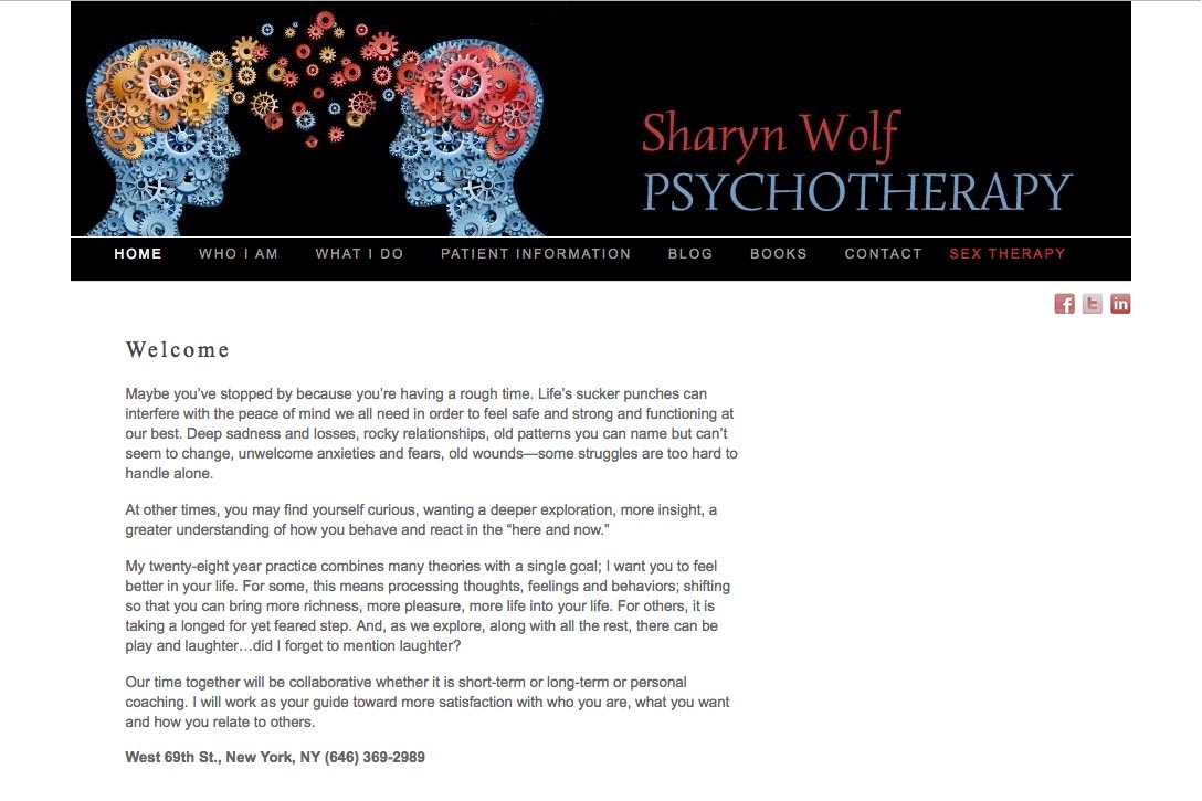 web design for a therapist and author - Sharyn Wolf