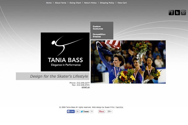 e-commerce  web design for a couture skating costume designer - Tania Bass