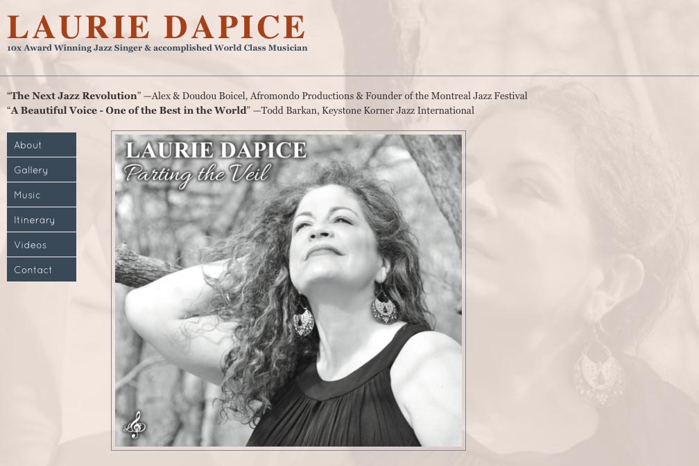 web design for a New York jazz singer - Laurie Dapice