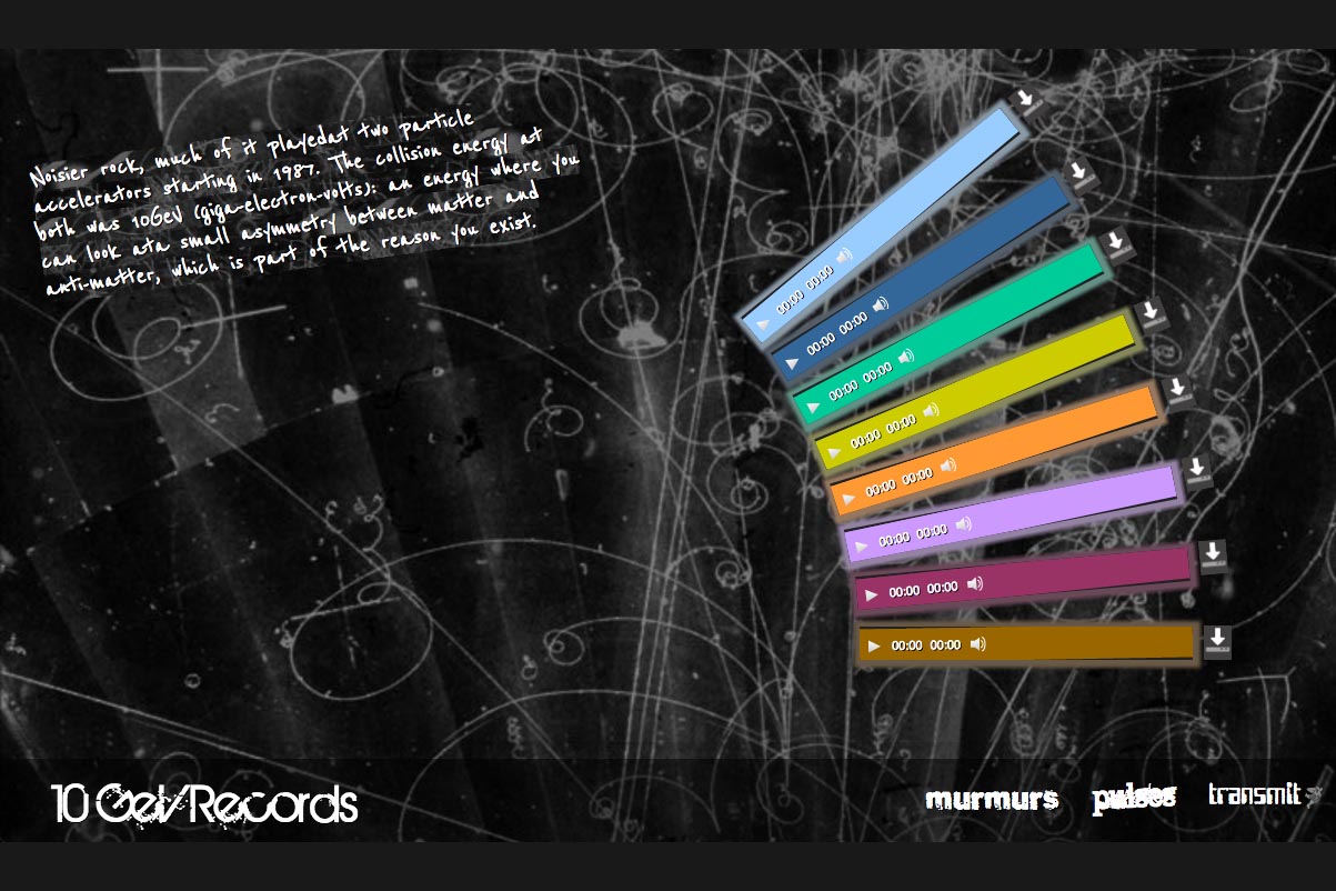 web design for an indie record company homepage - 10 GeV Records