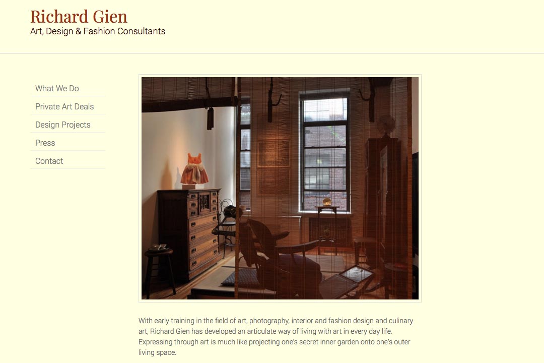 web design for a fashion designer, interior design consultant and art dealer - Richard Gien