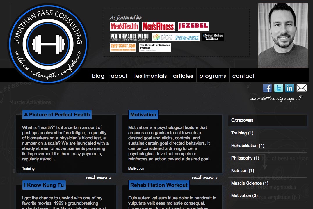 web design for a fitness trainer and consultant - Jonathan Fass