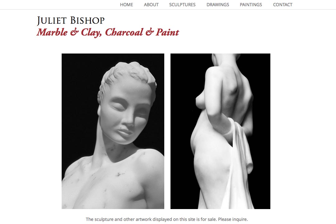 web design for a classical sculptor - Juliet Bishop