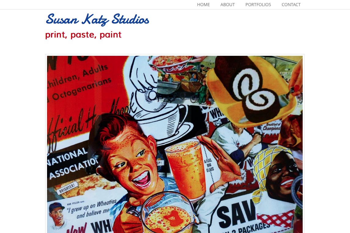 web design for a collage and mixed media artist in the Bahamas - Sue Katz