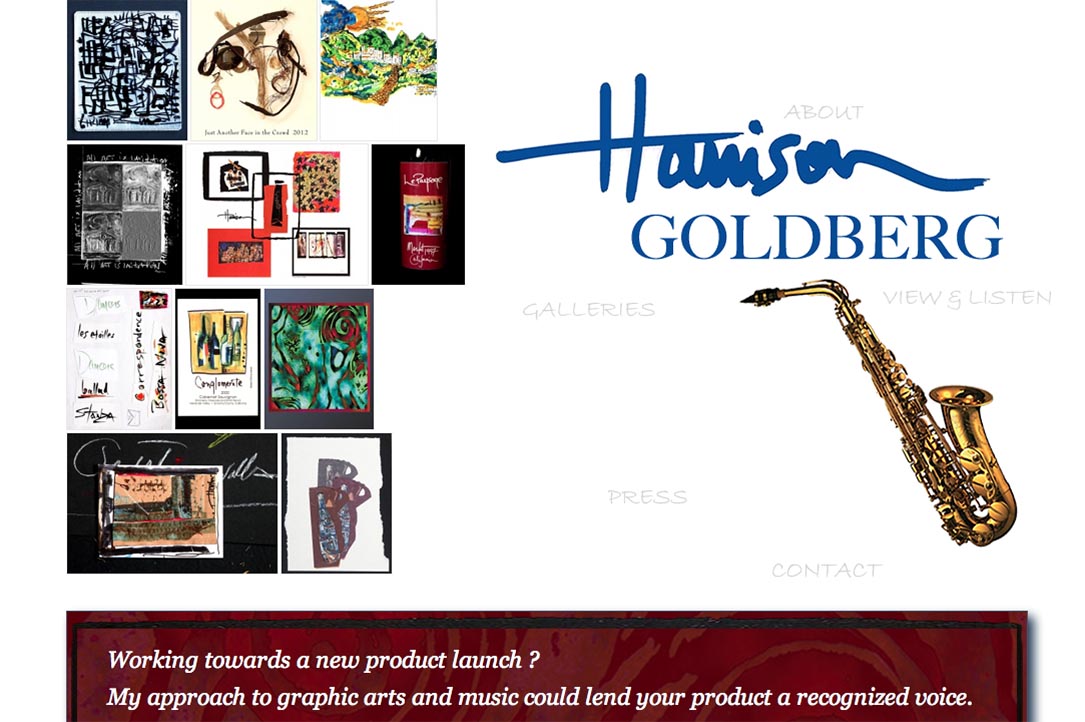 web design for a mixed media artist and jazz musician - Harrison Goldberg