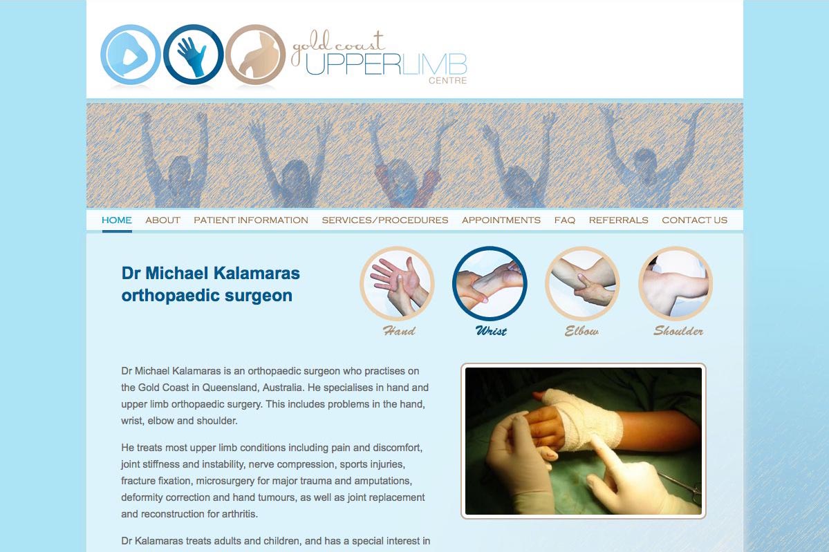 web design for orthopaedic surgeon for shoulders, elbows and wrists - Michael Kalamaris - homepage