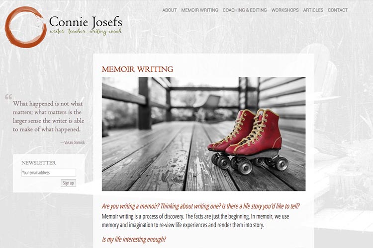 web design for a memoir-writing coach - memoir page